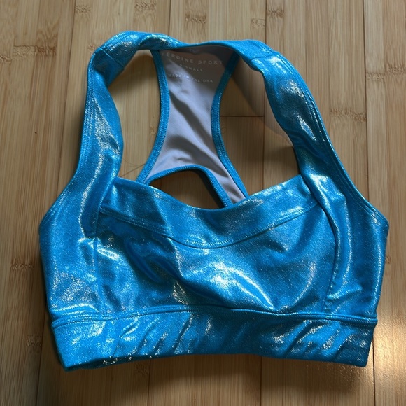 Heroine Sport Shiny aqua blue sports bra and workout leggings - Picture 2 of 4
